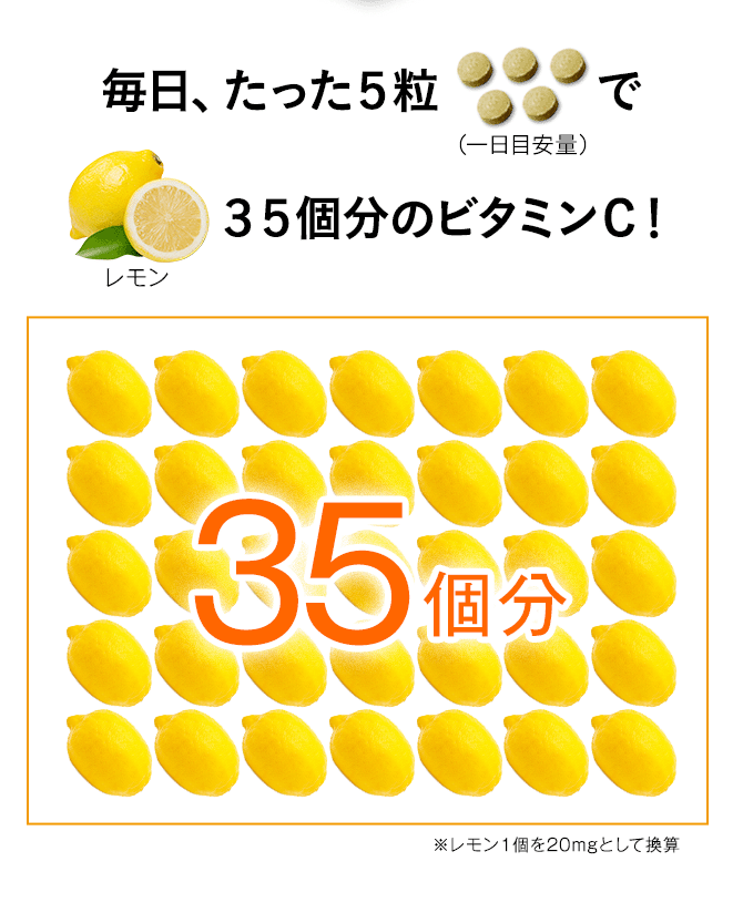 毎日たった5粒でレモン35個分のビタミンC